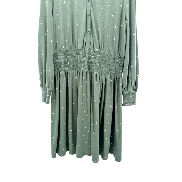 Boden Smocked Button Front Long Sleeve Cotton Blend Dress Green Dots 12R NWT - Picture 12 of 12